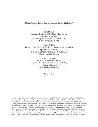 Did the War on Terror Ignite a Veteran Opioid Epidemic? *  Resul Cesur  Associate Professor of