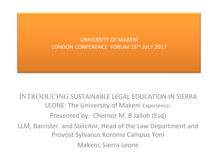 introducing sustainable legal education in sierra leone