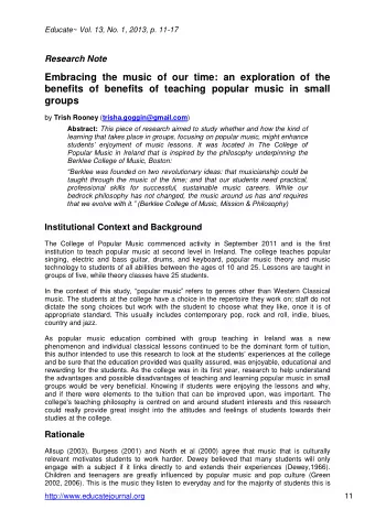 Embracing the music of our time: an exploration of the  benefits of benefits of teaching popular