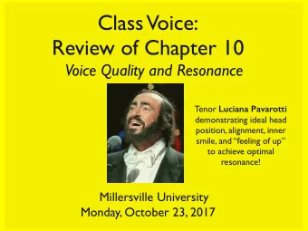 Class Voice:  Review of Chapter 10  Voice Quality and Resonance Tenor Luciana Pavarotti