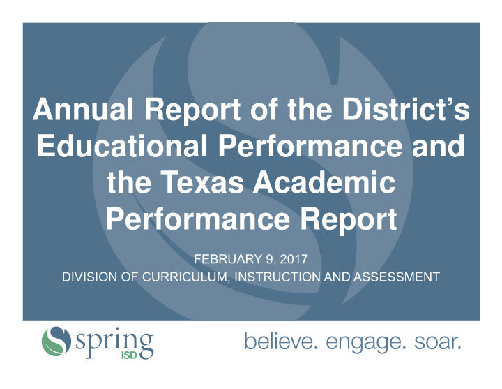 annual report of the district s educational performance