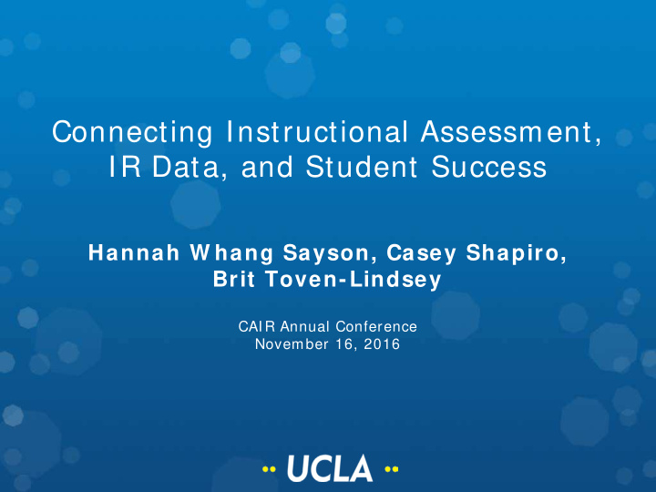 connecting instructional assessment ir data and student