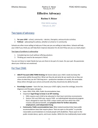 Effective Advocacy  Rachna S. Heizer  POAC-NOVA meeting  February 25, 2017  Two t  types o  of a