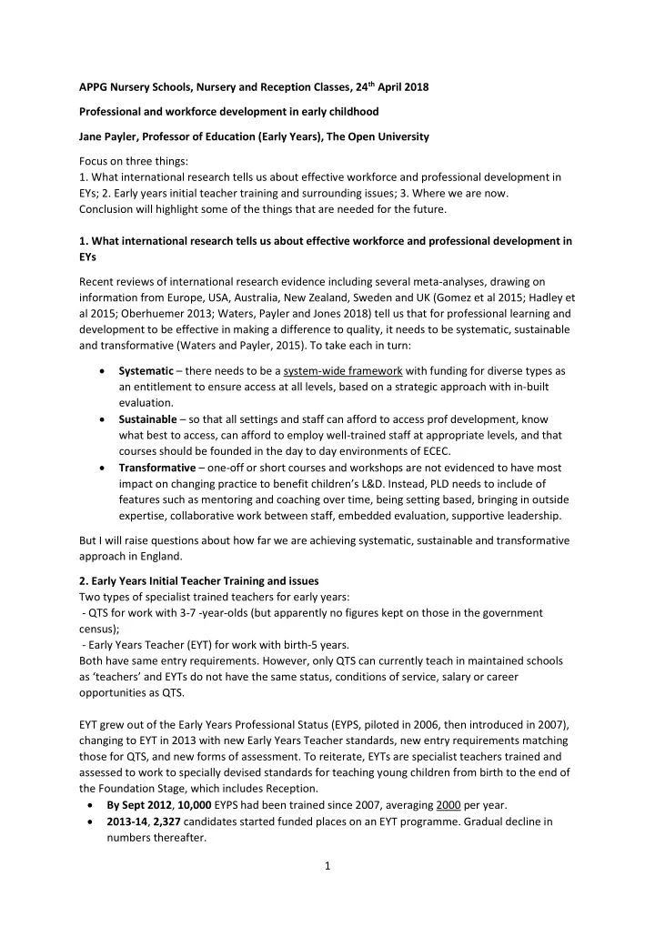appg nursery schools nursery and reception classes 24 th