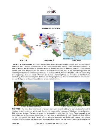 WINERY PRESENTATION ITALY  Campania   Ischia Island La Pietra di Tom m asone is a historical