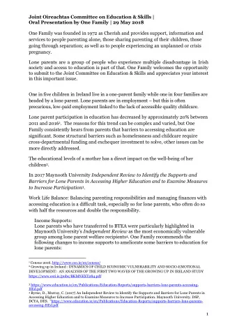 Joint Oireachtas Committee on Education &amp; Skills |  Oral Presentation by One Family | 29 May