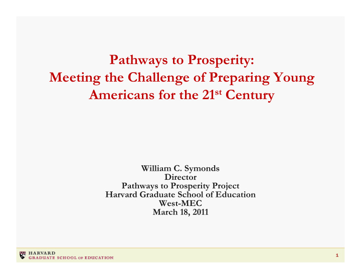 pathways to prosperity meeting the challenge of preparing