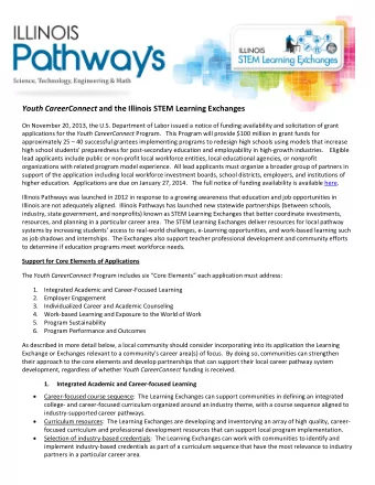 Youth CareerConnect and the Illinois STEM Learning Exchanges  On November 20, 2013, the U.S.