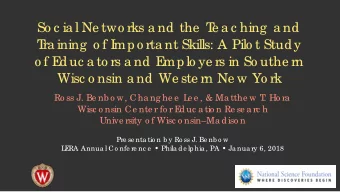 So c ia l Ne two rks a nd the  T  e a c hing  a nd  T  ra ining  o f I  mpo rta nt Skills: A Pilo t