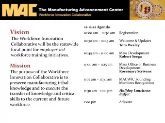Vision 10:00 am  10:30 am  Registration  The Workforce Innovation  10:30 am - 10:45 am  Welcome