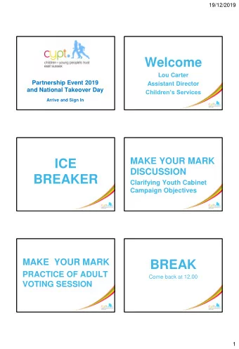 ICE  DISCUSSION  BREAKER  Clarifying Youth Cabinet  Campaign Objectives  MAKE  YOUR MARK  BREAK