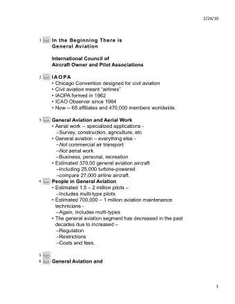In the Beginning There is  1  General Aviation  International Council of  Aircraft Owner and Pilot