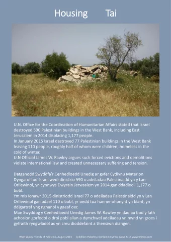 Housing  Tai  U.N. Office for the Coordination of Humanitarian Affairs stated that Israel