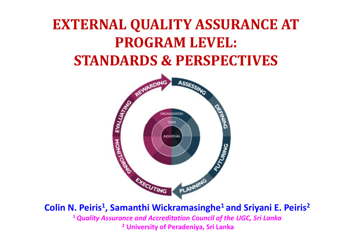external quality assurance at program level standards