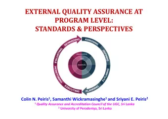 EXTERNAL QUALITY ASSURANCE AT  PROGRAM LEVEL:  STANDARDS &amp; PERSPECTIVES Colin N. Peiris 1 ,
