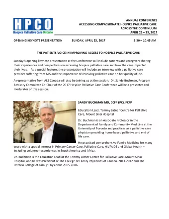 ANNUAL CONFERENCE  ACCESSING COMPASSIONATE HOSPICE PALLIATIVE CARE  ACROSS THE CONTINUUM  APRIL 23
