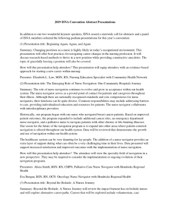 2019 ISNA Convention Abstract Presentations  In addition to our two wonderful keynote speakers,