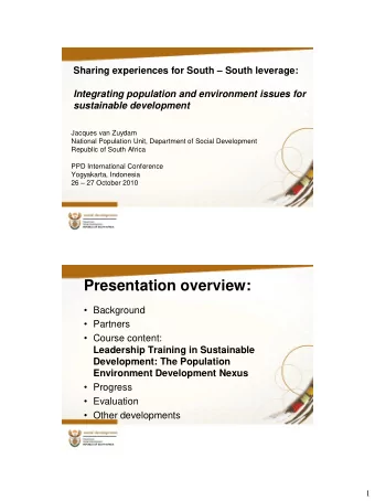 Presentation overview:  Background  Partners  Course content:  Leadership Training in