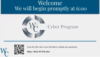 Welcome  We will begin promptly at 6:00  Scan the QR code or use this link to submit any questions: