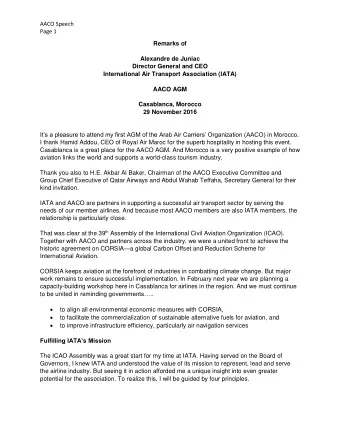 AACO Speech  Page 1  Remarks of  Alexandre de Juniac  Director General and CEO  International Air