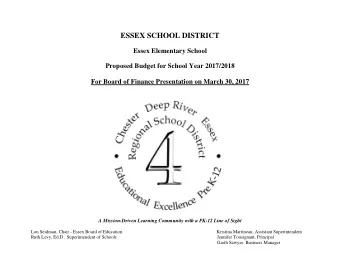 ESSEX SCHOOL DISTRICT  Essex Elementary School  Proposed Budget for School Year 2017/2018  For