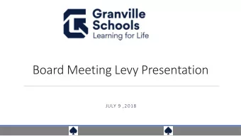 Board Meeting Levy Presentation  JULY 9 ,2018  Introduction  Background spending and