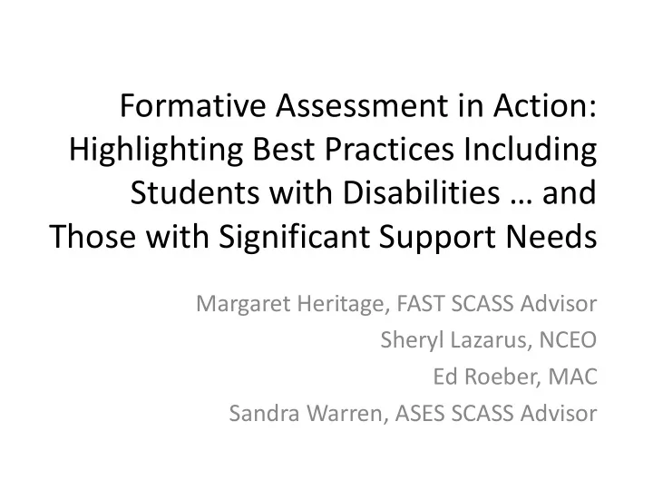 formative assessment in action
