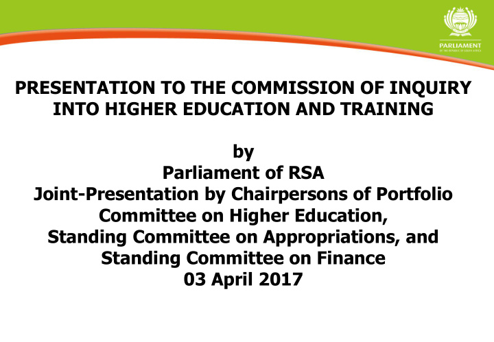 joint presentation by chairpersons of portfolio