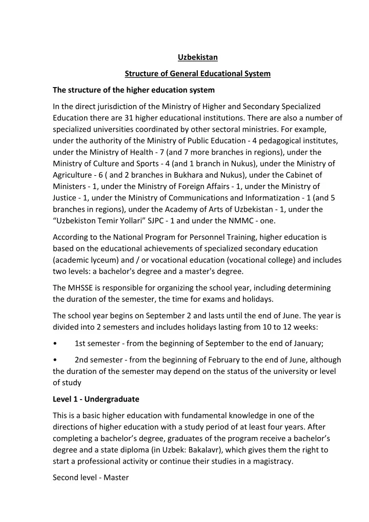 uzbekistan structure of general educational system the