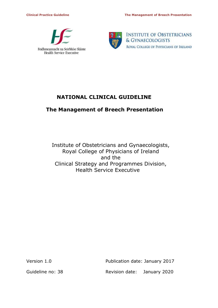 clinical practice guideline the management of breech