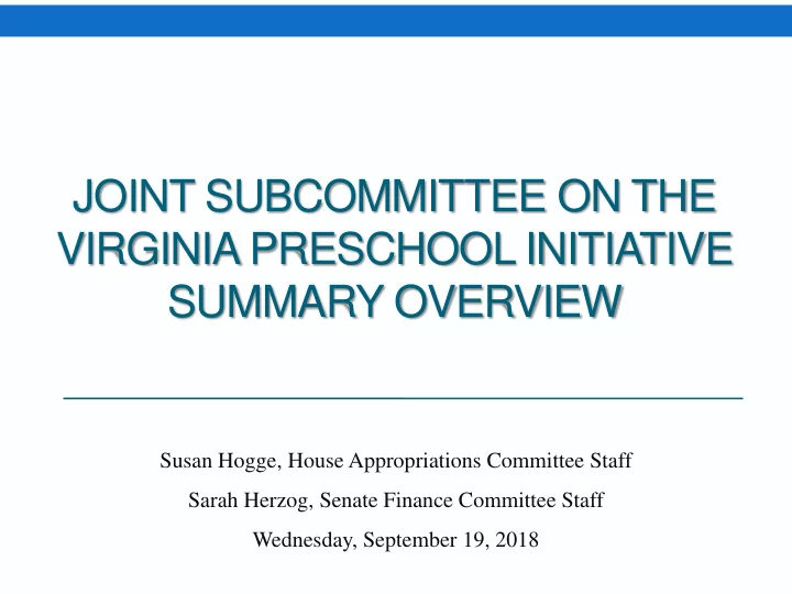 joint subcommittee on the virginia preschool initiative