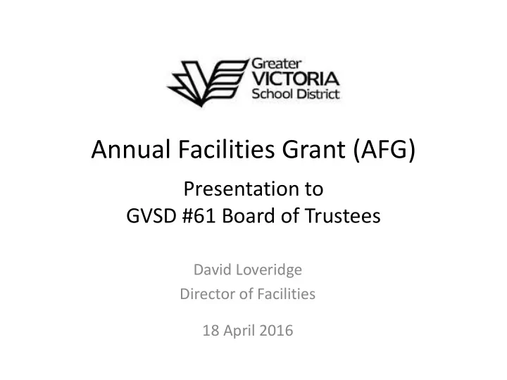 annual facilities grant afg