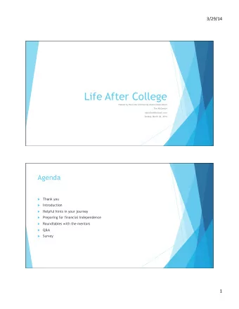 Life After College  Hosted by the Cook Community Alumni Association  Tim McGowan