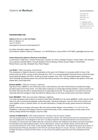 PRESSINFORMATION Galerie m Bochum at Art | 43 | Basel  Hall 2.0 | Booth A 14  June 15-19 2011