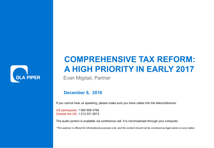 comprehensive tax reform a high priority in early 2017