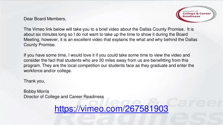 https vimeo com 267581903 college career readiness