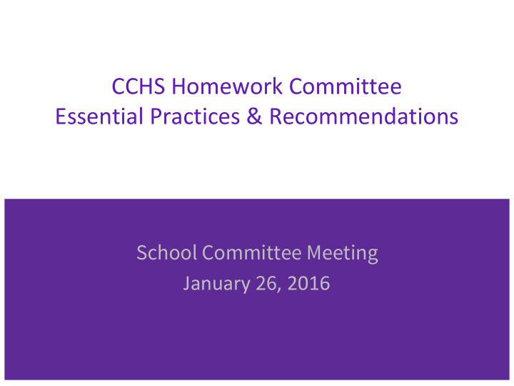 cchs homework committee essential practices