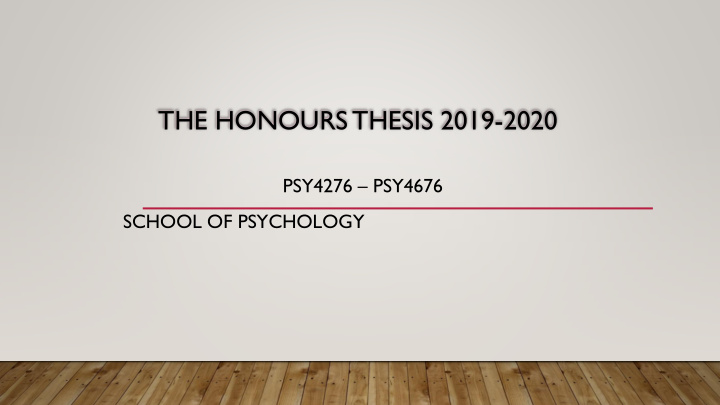 the honours thesis 2019 2020