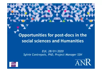 Opportunities for post-docs in the  social sciences and Humanities  EUI, 28/01/2020  Sylvie