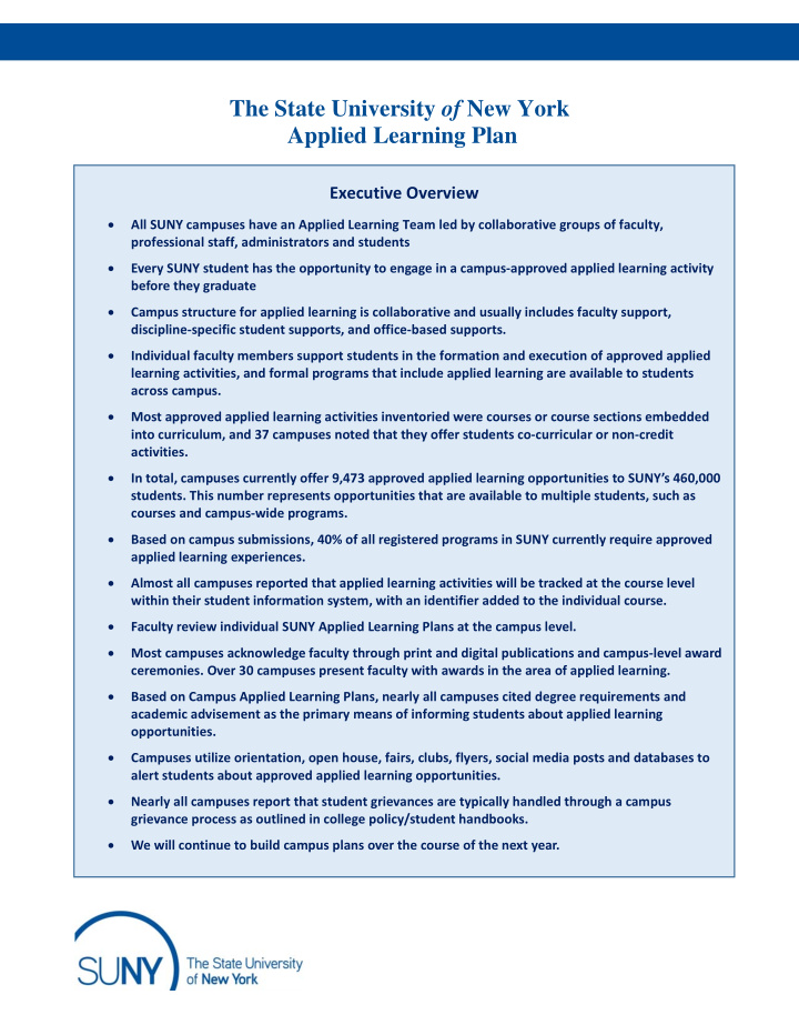 the state university of new york applied learning plan