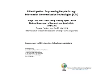 E  Participation: Empowering People through Information Communication Technologies (ICTs) A High