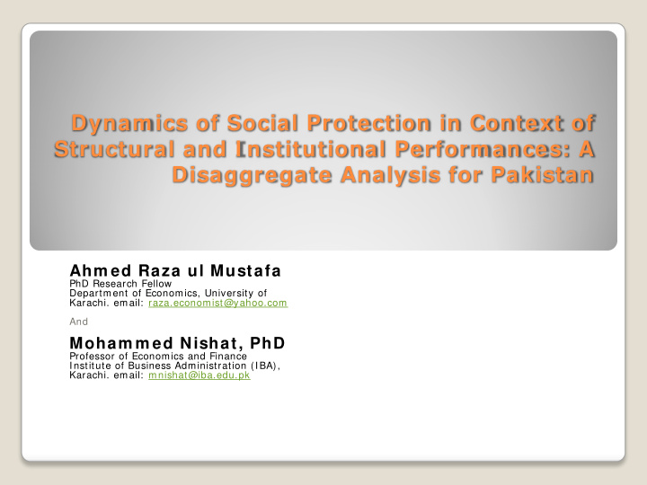 dynam ics of social protection in context of structural