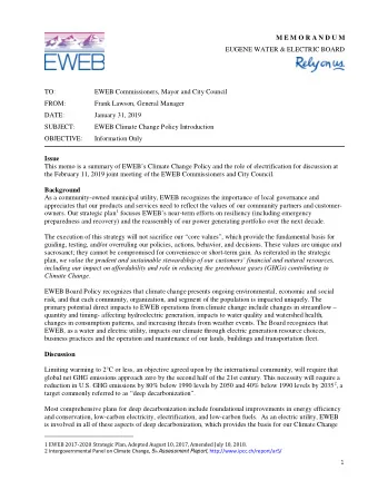 1 EWEB 2017-2020 Strategic Plan, Adopted August 10, 2017, Amended July 10, 2018. 2
