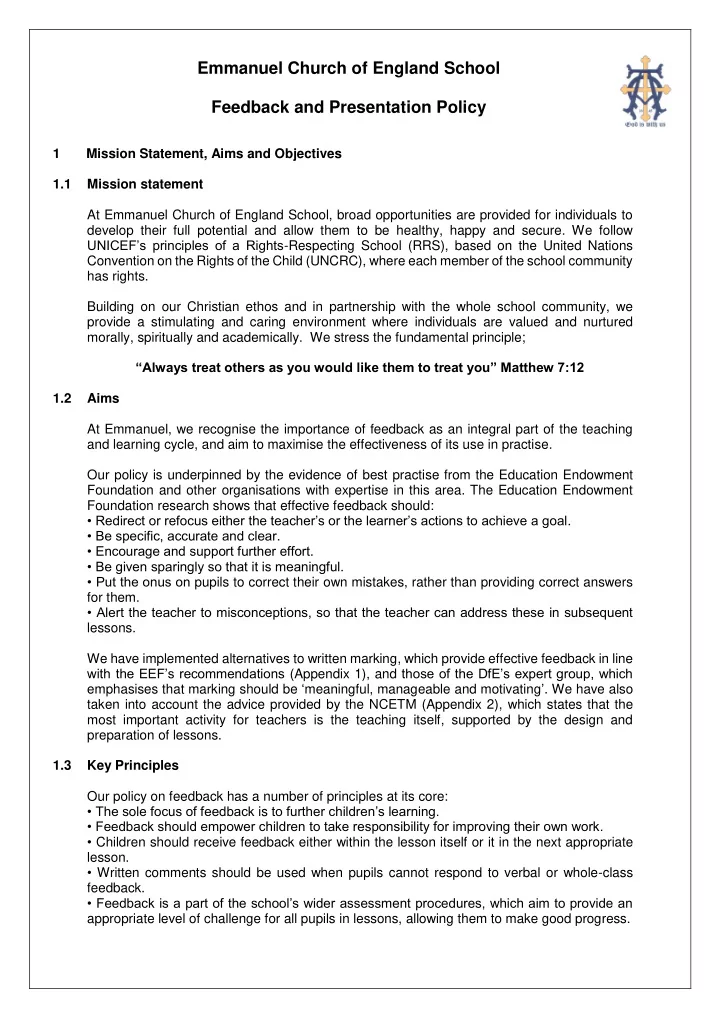 emmanuel church of england school feedback and