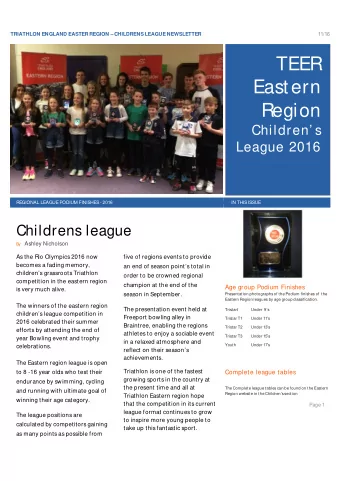 TEER  East ern  Region  Children s  League 2016  REGIONAL LEAGUE PODIUM FINISHES - 2016  IN THIS