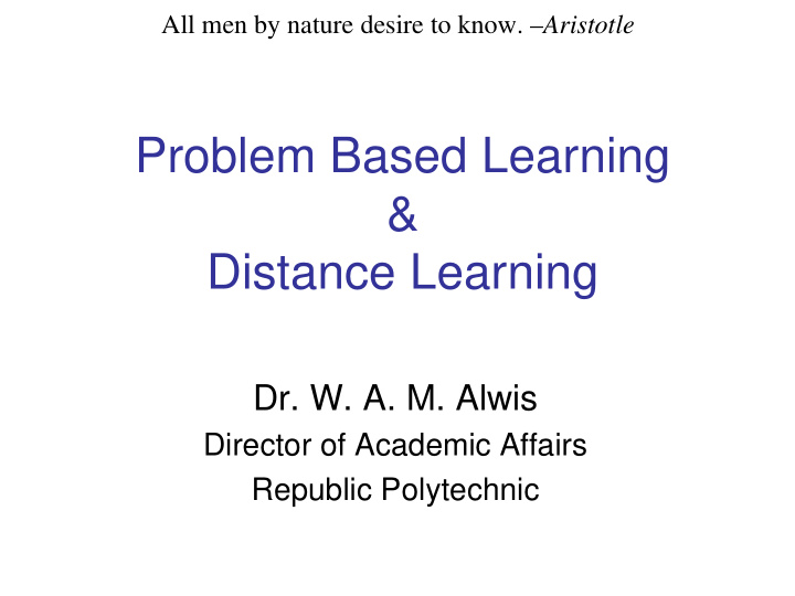 problem based learning distance learning