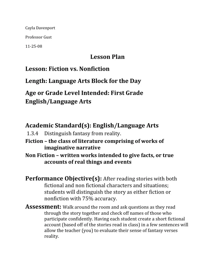 lesson plan lesson fiction vs nonfiction length language