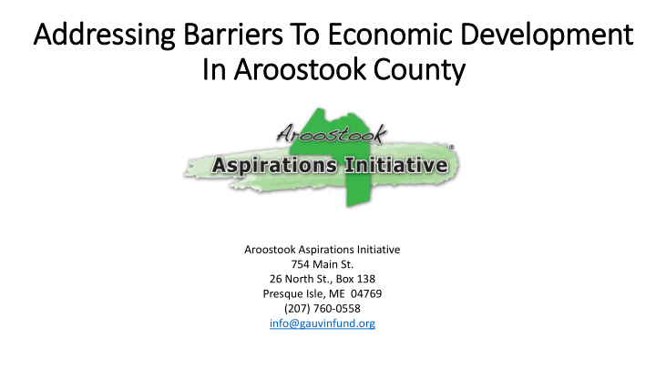 addressing barriers to economic development