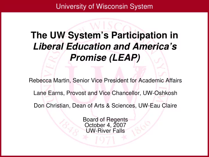 the uw system s participation in liberal education and