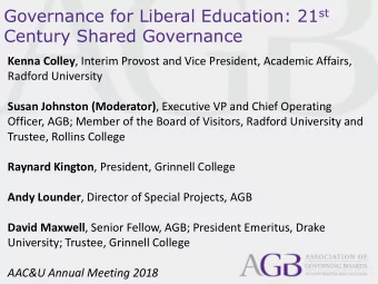 Shared Governance: Is OK Good Enough?  Governing  Board &amp;  Faculty  Support for  Each Other